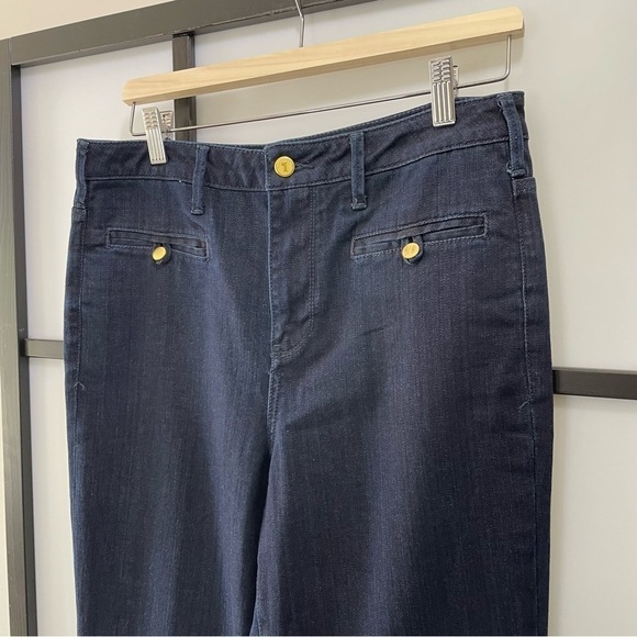 [31] Pilcro & Letterpress Superscript Hi Rise Flare Leg Dark Wash Denim Jean - Picture 5 of 16